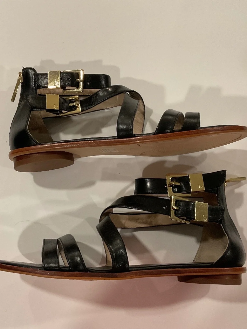 LOUISE ET CIE Lo Carlina Black Double Strap Flat Leather Sandal Size 8